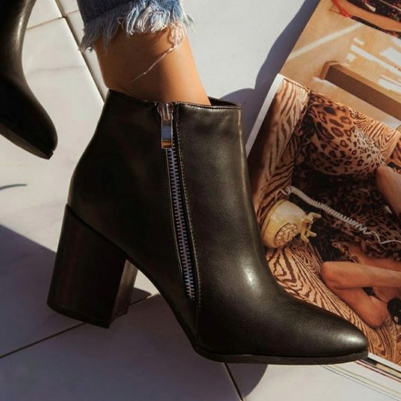 Black Vegan Leather Zipper Ankle Boots - Picture 7 of 10